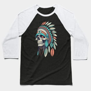 Red Indian Skull  - Classic Vintage Summer Baseball T-Shirt